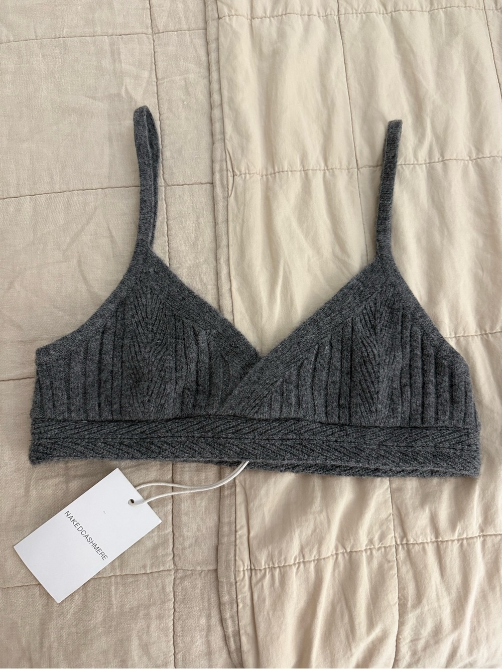 NakedCashmere Evie Ribbed Cashmere Bralette - Charcoal